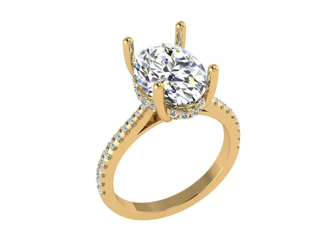 Oval cathedral solitaire with under halo 3D print model_0