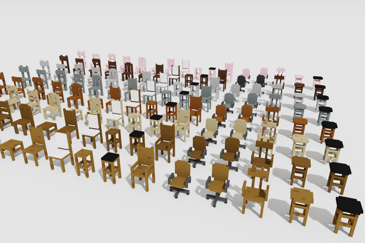 Ultimate Chair and Seating Pack 128 Low Poly Voxel Low-poly 3D model_8