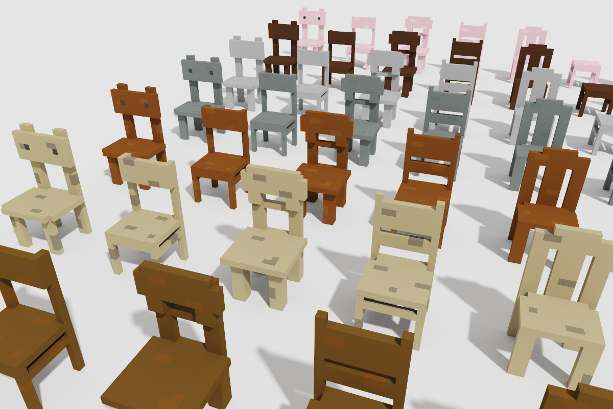 Ultimate Chair and Seating Pack 128 Low Poly Voxel Low-poly 3D model_13