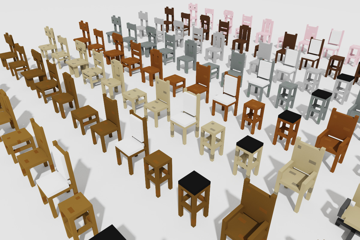 Ultimate Chair and Seating Pack 128 Low Poly Voxel Low-poly 3D model_12