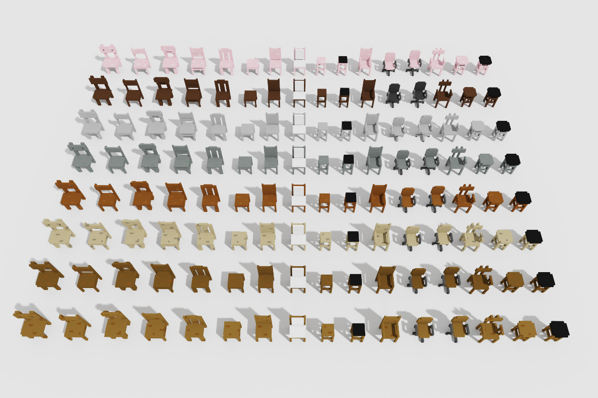 Ultimate Chair and Seating Pack 128 Low Poly Voxel Low-poly 3D model_15