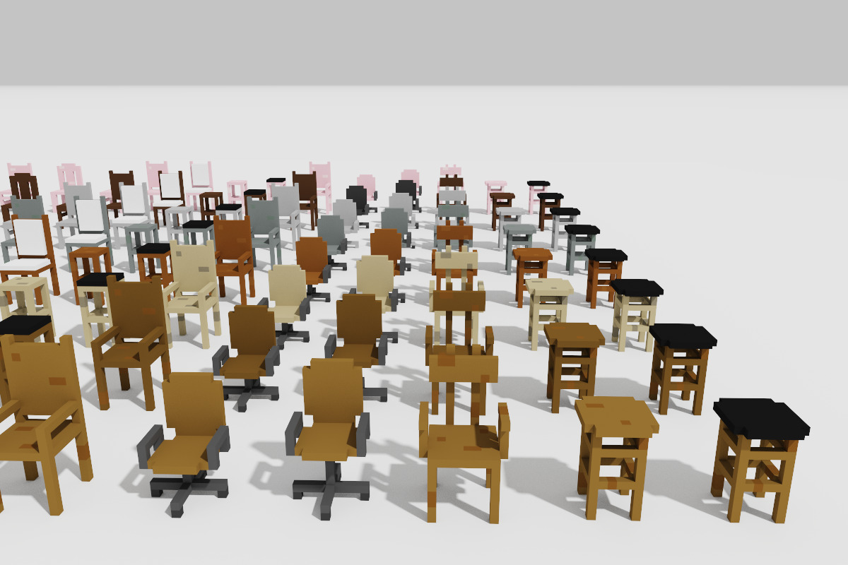 Ultimate Chair and Seating Pack 128 Low Poly Voxel Low-poly 3D model_9