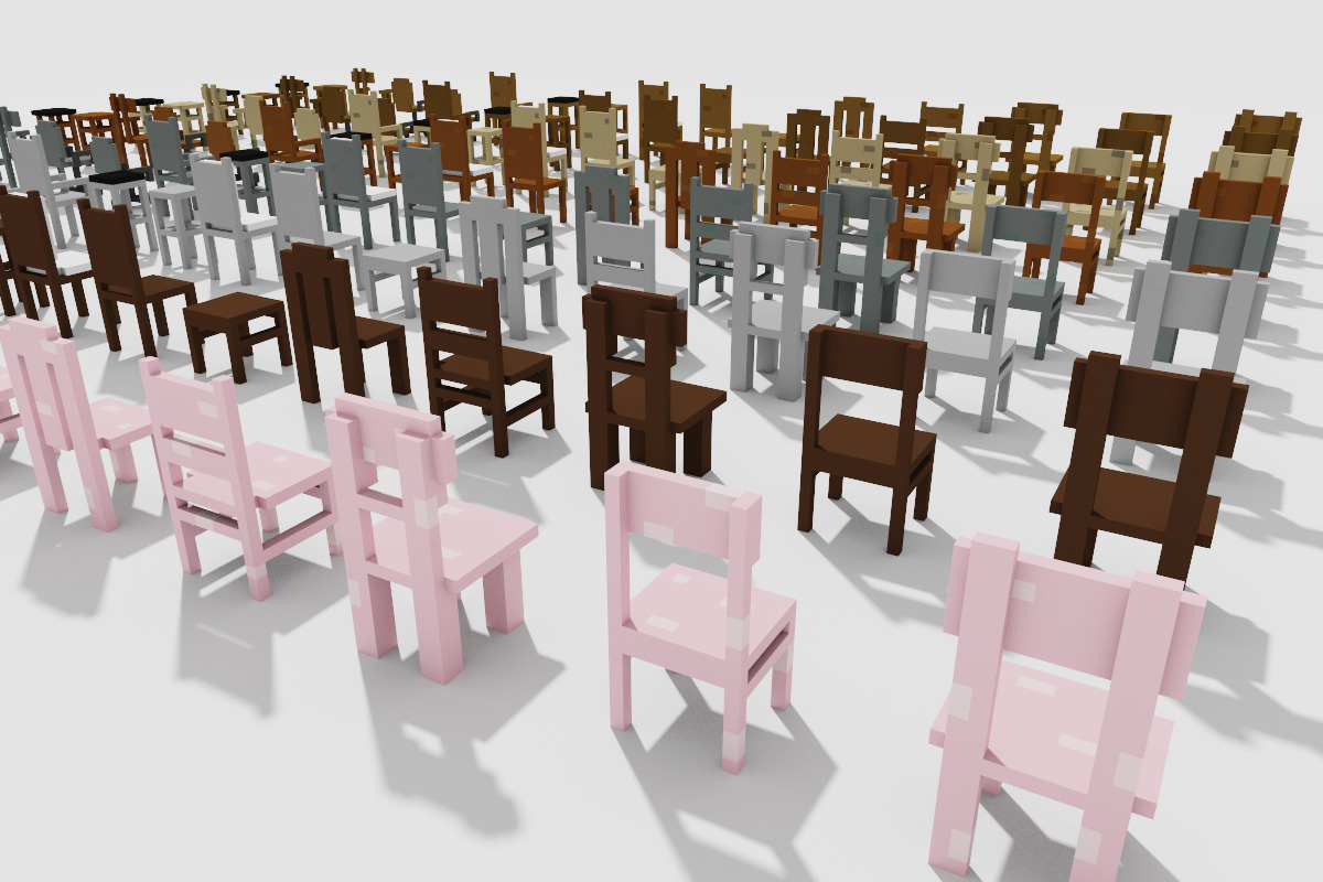 Ultimate Chair and Seating Pack 128 Low Poly Voxel Low-poly 3D model_17
