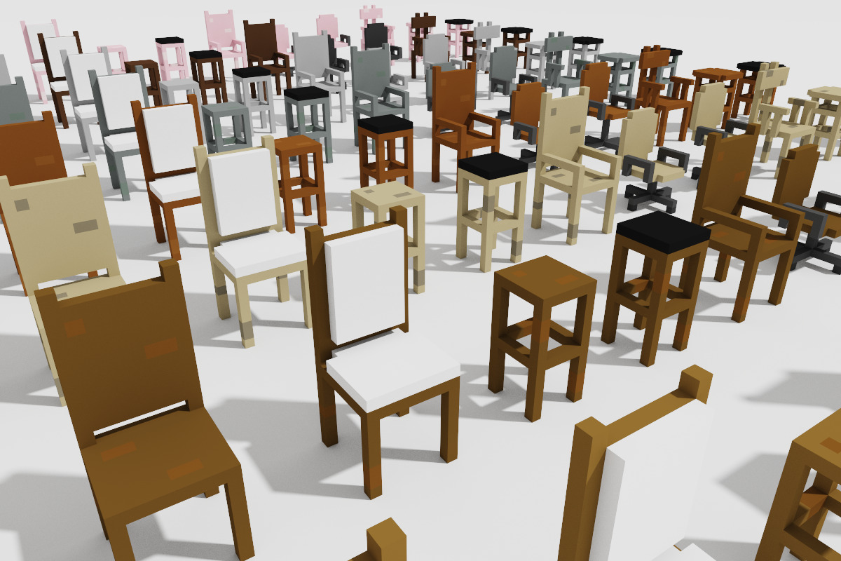 Ultimate Chair and Seating Pack 128 Low Poly Voxel Low-poly 3D model_14