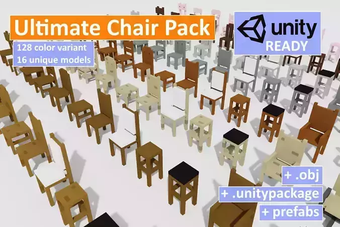 Ultimate Chair and Seating Pack 128 Low Poly Voxel