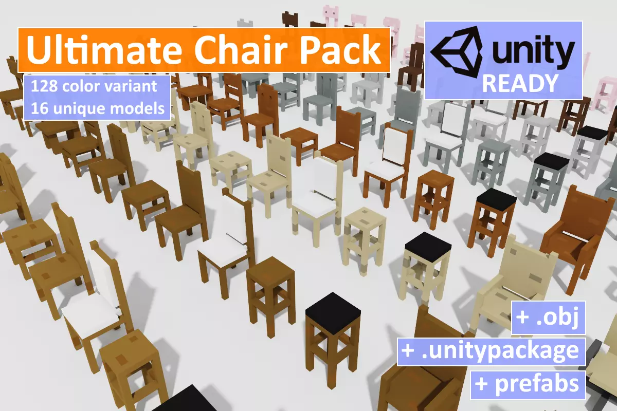 Ultimate Chair and Seating Pack 128 Low Poly Voxel Low-poly 3D model_0