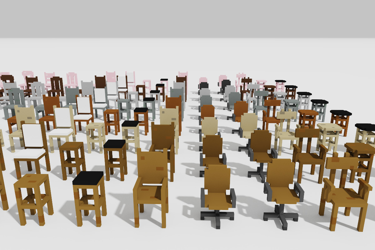 Ultimate Chair and Seating Pack 128 Low Poly Voxel Low-poly 3D model_7