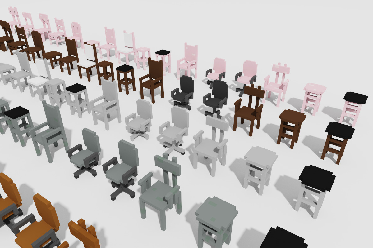 Ultimate Chair and Seating Pack 128 Low Poly Voxel Low-poly 3D model_11