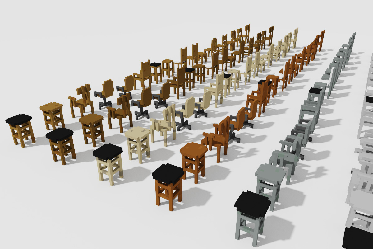 Ultimate Chair and Seating Pack 128 Low Poly Voxel Low-poly 3D model_10