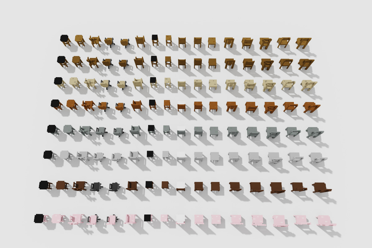 Ultimate Chair and Seating Pack 128 Low Poly Voxel Low-poly 3D model_16