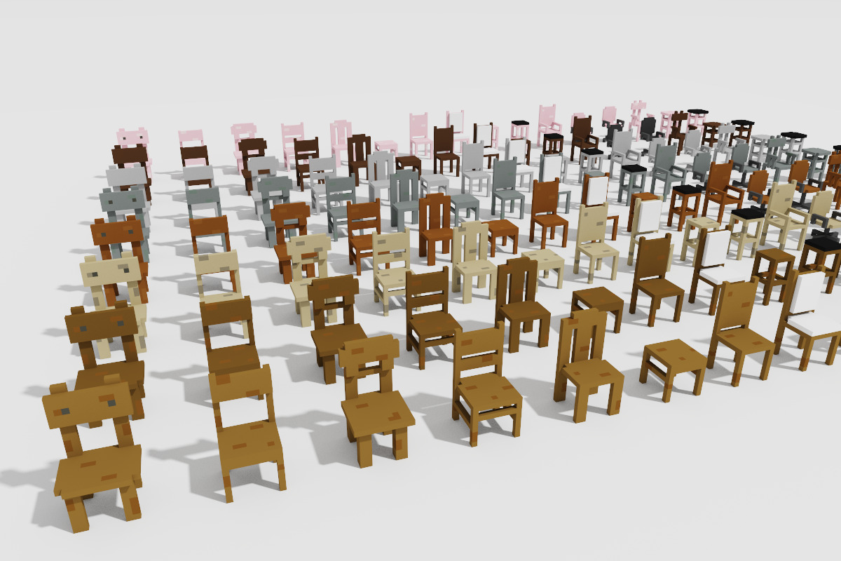Ultimate Chair and Seating Pack 128 Low Poly Voxel Low-poly 3D model_1