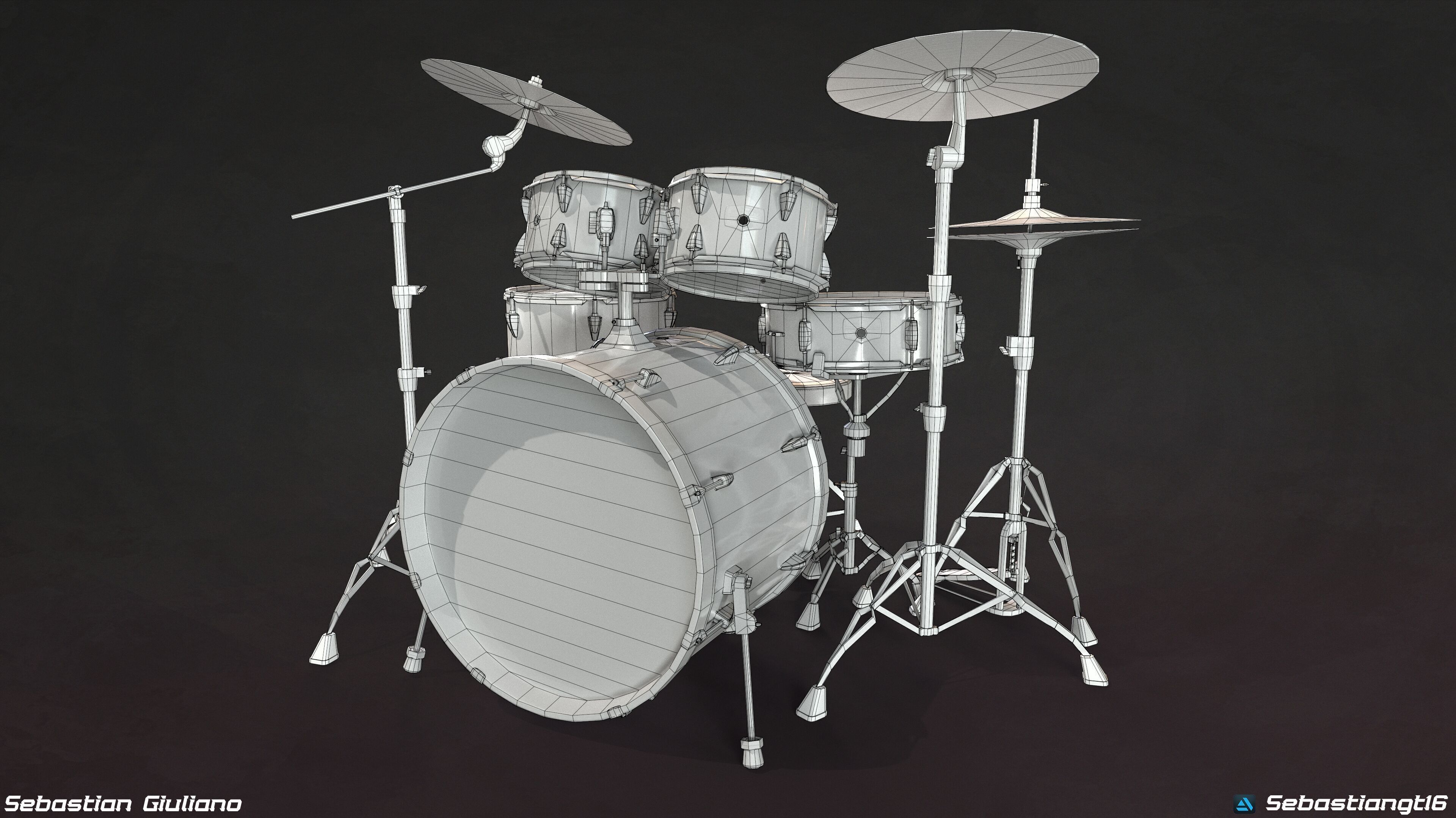 Realistic Drum Set 3D Model Game Ready Low-poly 3D model_9