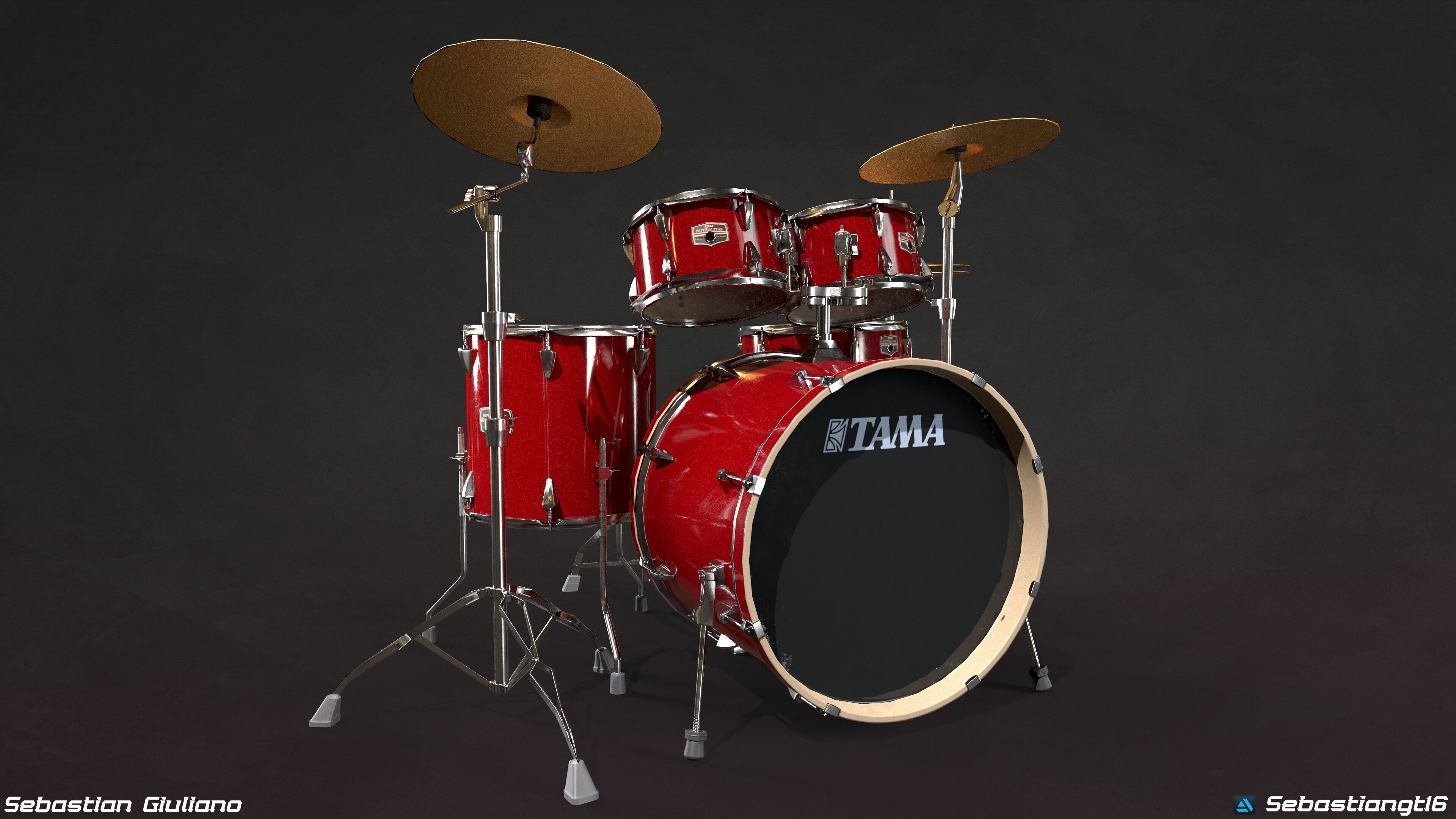 Realistic Drum Set 3D Model Game Ready Low-poly 3D model_1