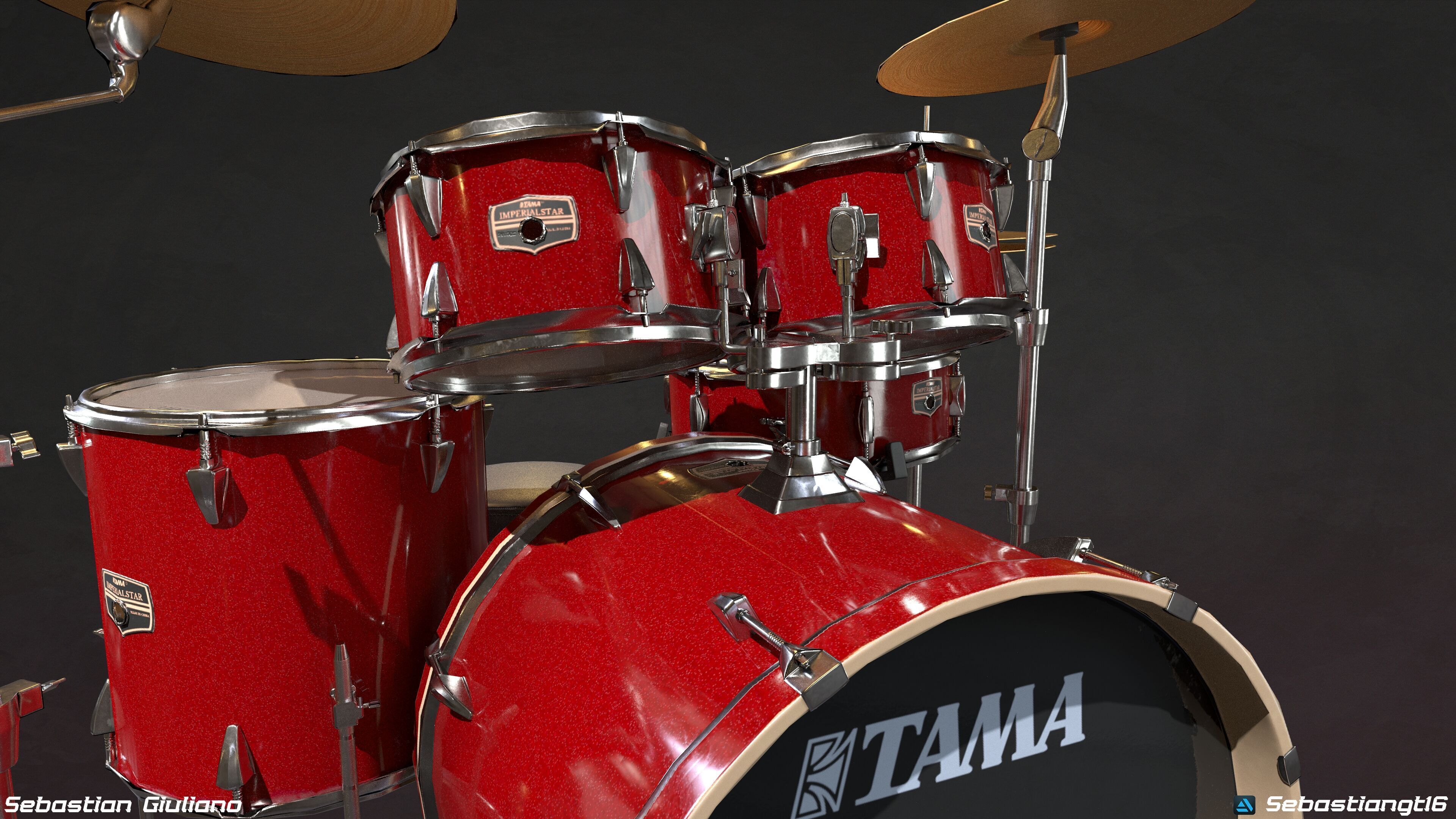 Realistic Drum Set 3D Model Game Ready Low-poly 3D model_3