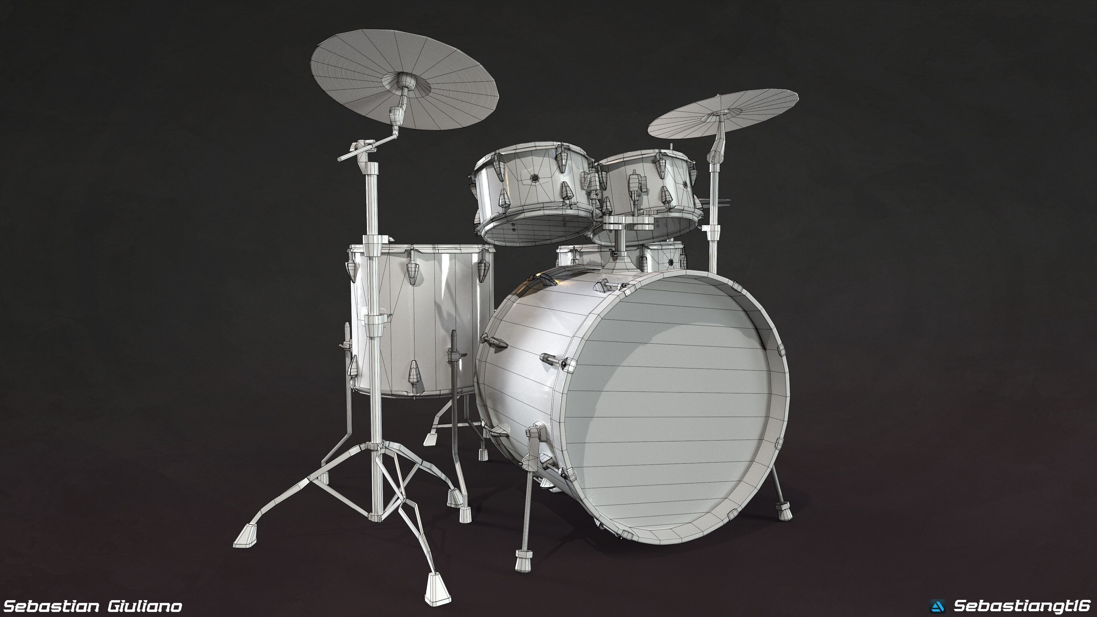 Realistic Drum Set 3D Model Game Ready Low-poly 3D model_10