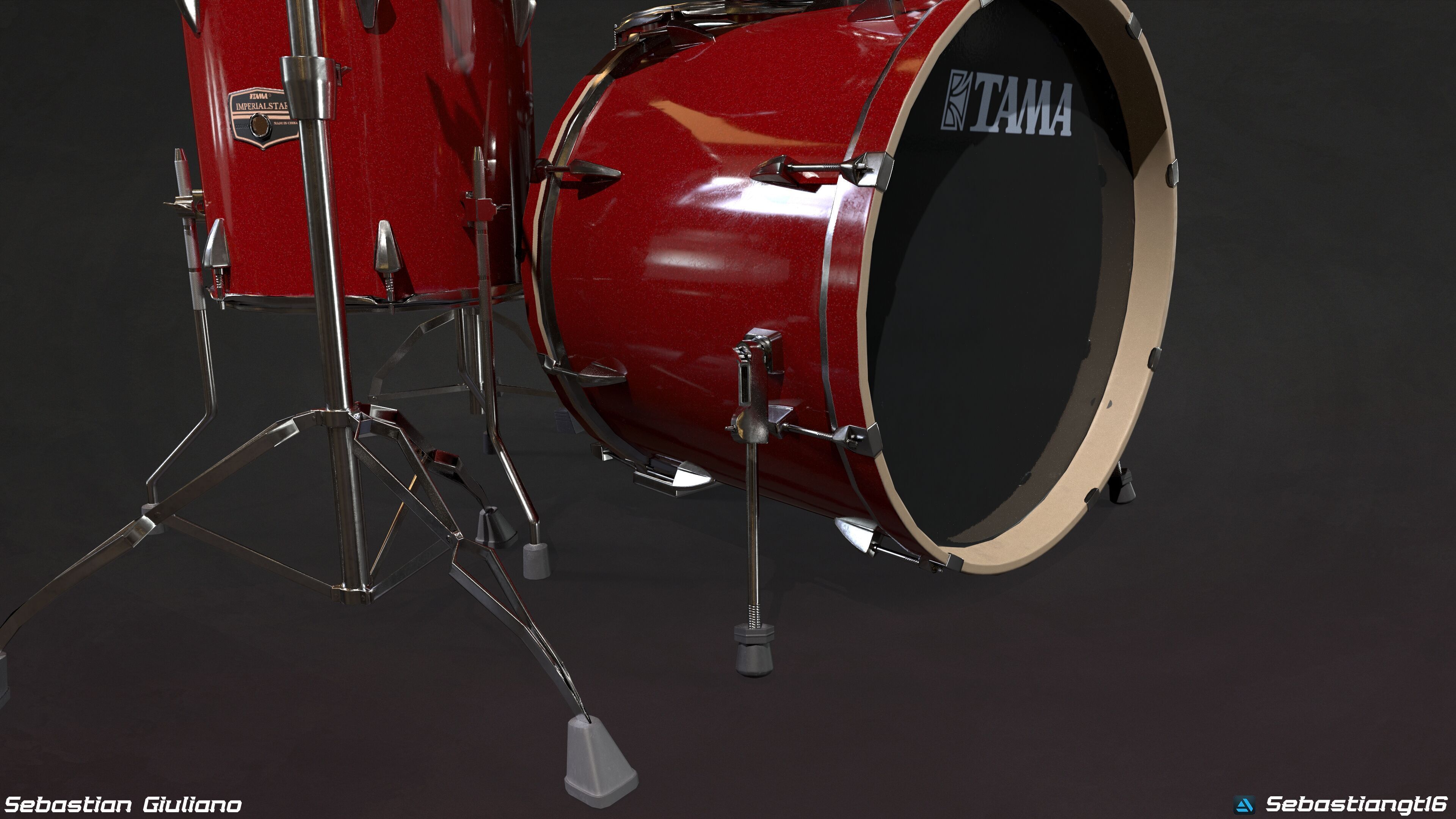 Realistic Drum Set 3D Model Game Ready Low-poly 3D model_5