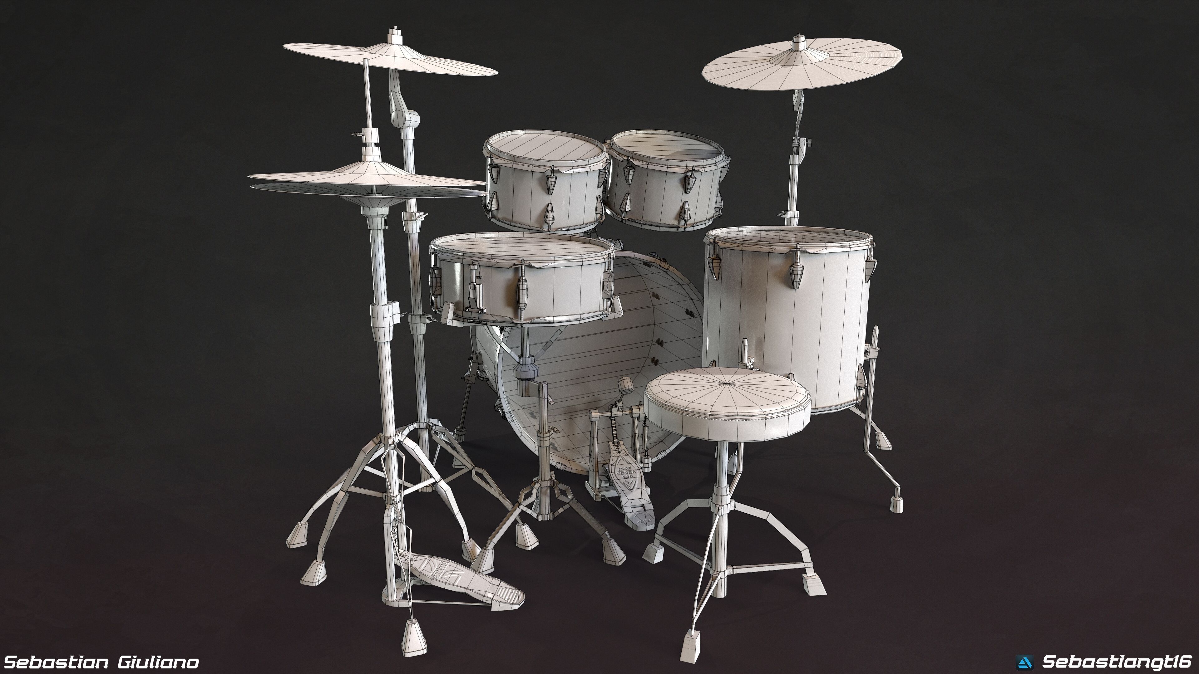 Realistic Drum Set 3D Model Game Ready Low-poly 3D model_11