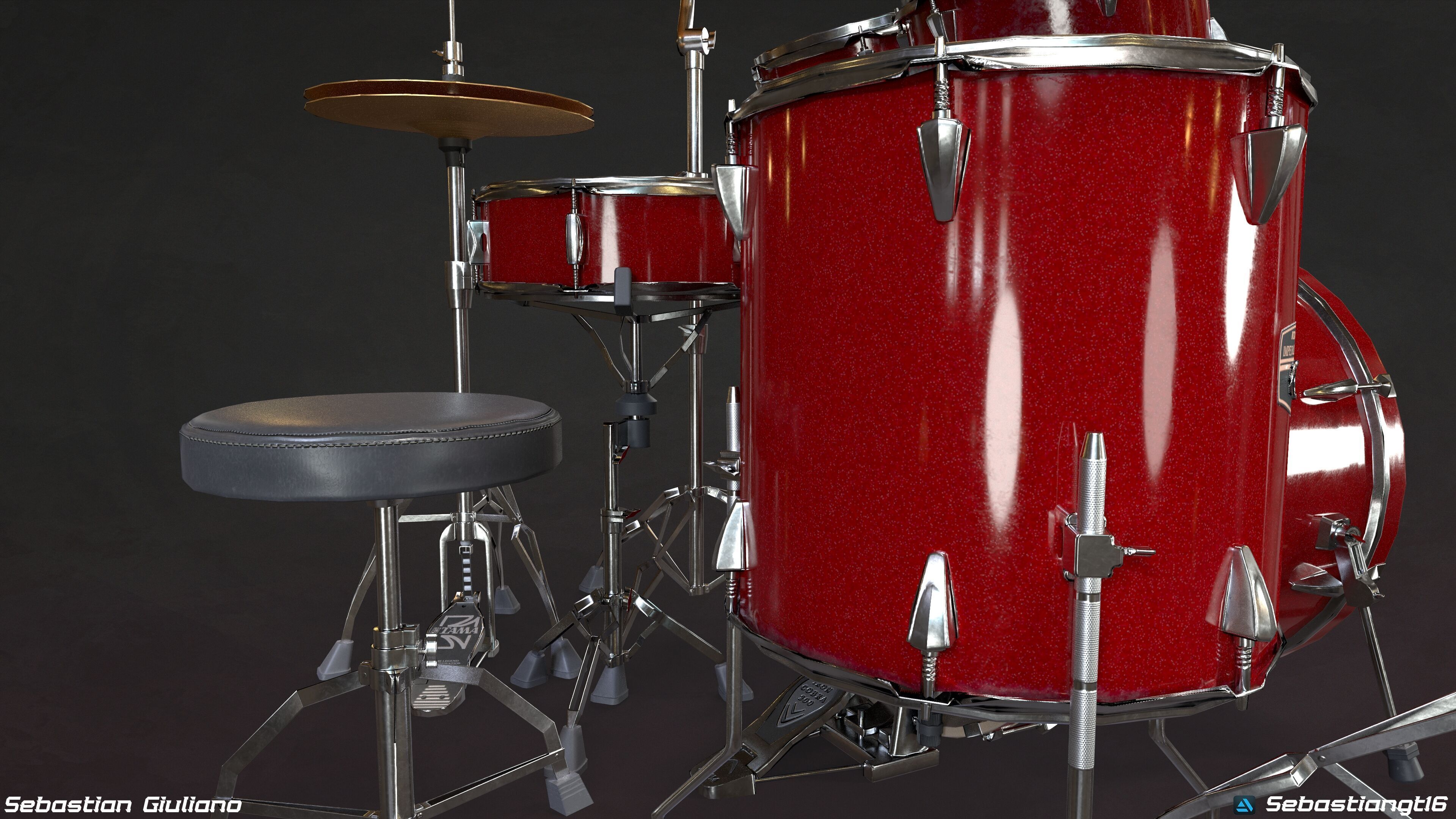 Realistic Drum Set 3D Model Game Ready Low-poly 3D model_4