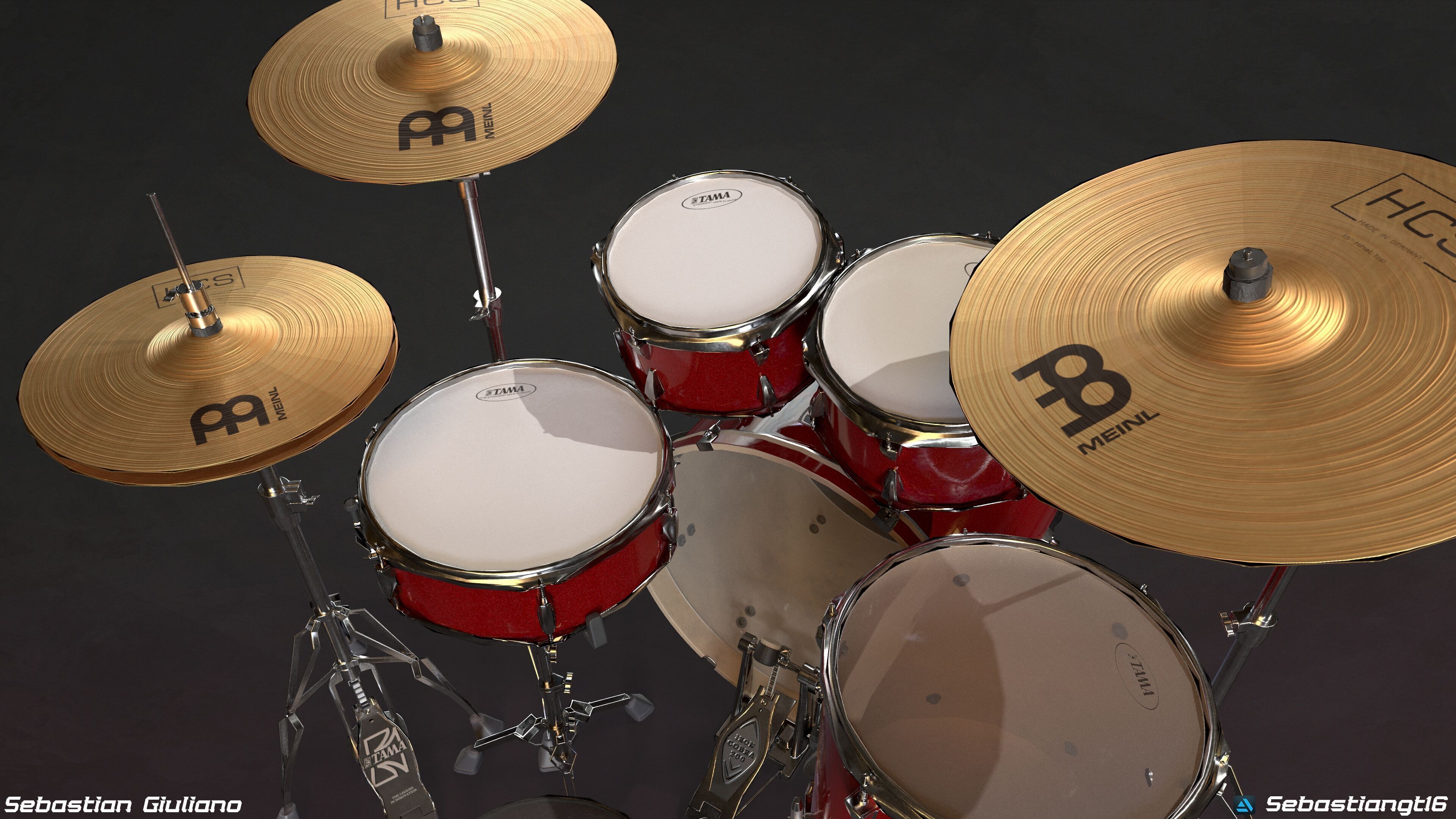 Realistic Drum Set 3D Model Game Ready Low-poly 3D model_6