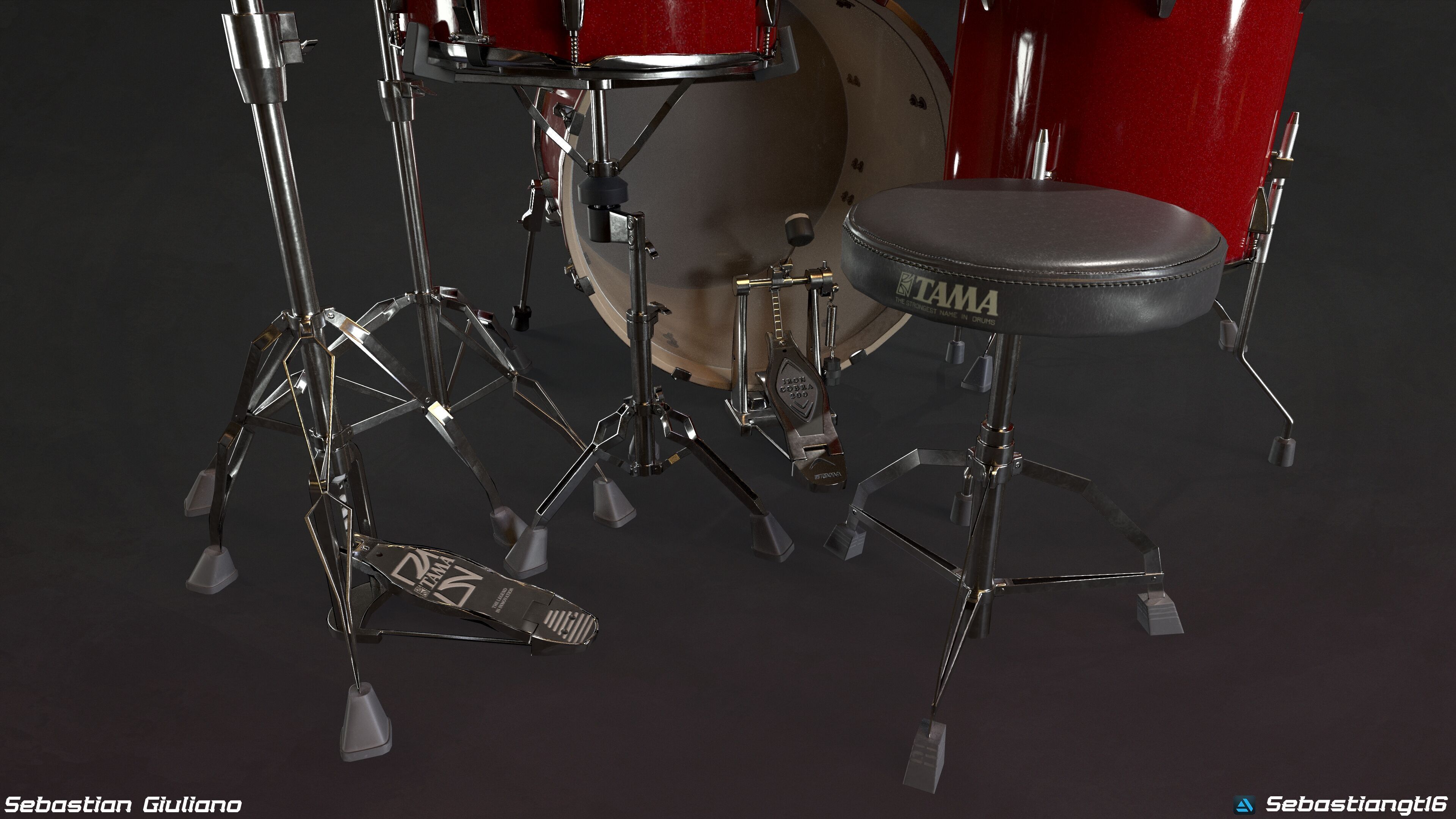 Realistic Drum Set 3D Model Game Ready Low-poly 3D model_7