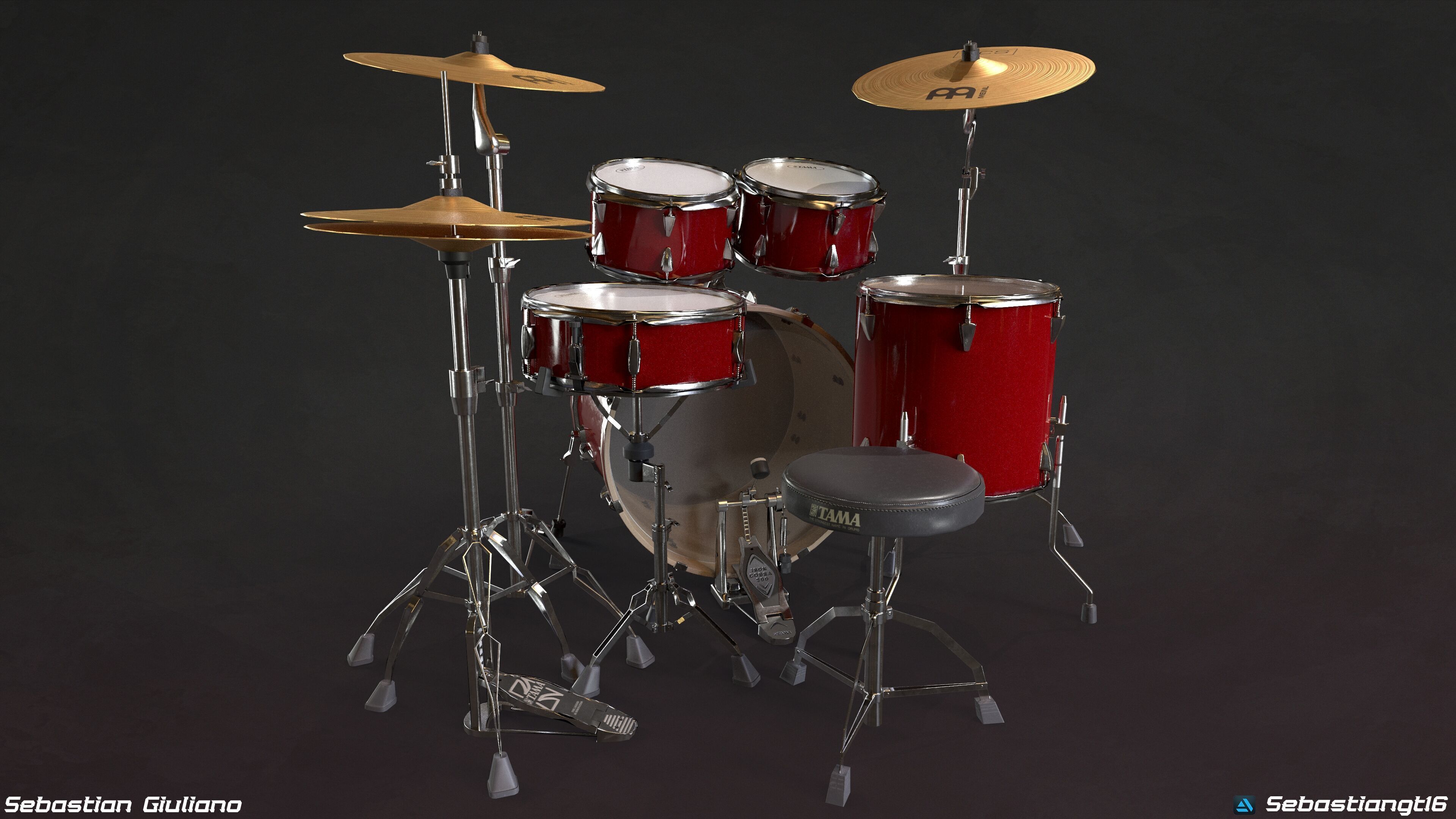 Realistic Drum Set 3D Model Game Ready Low-poly 3D model_2