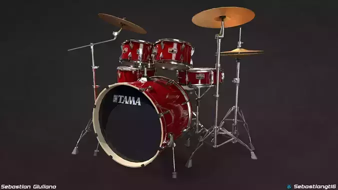 Realistic Drum Set 3D Model  Game Ready   Low-poly 3D model