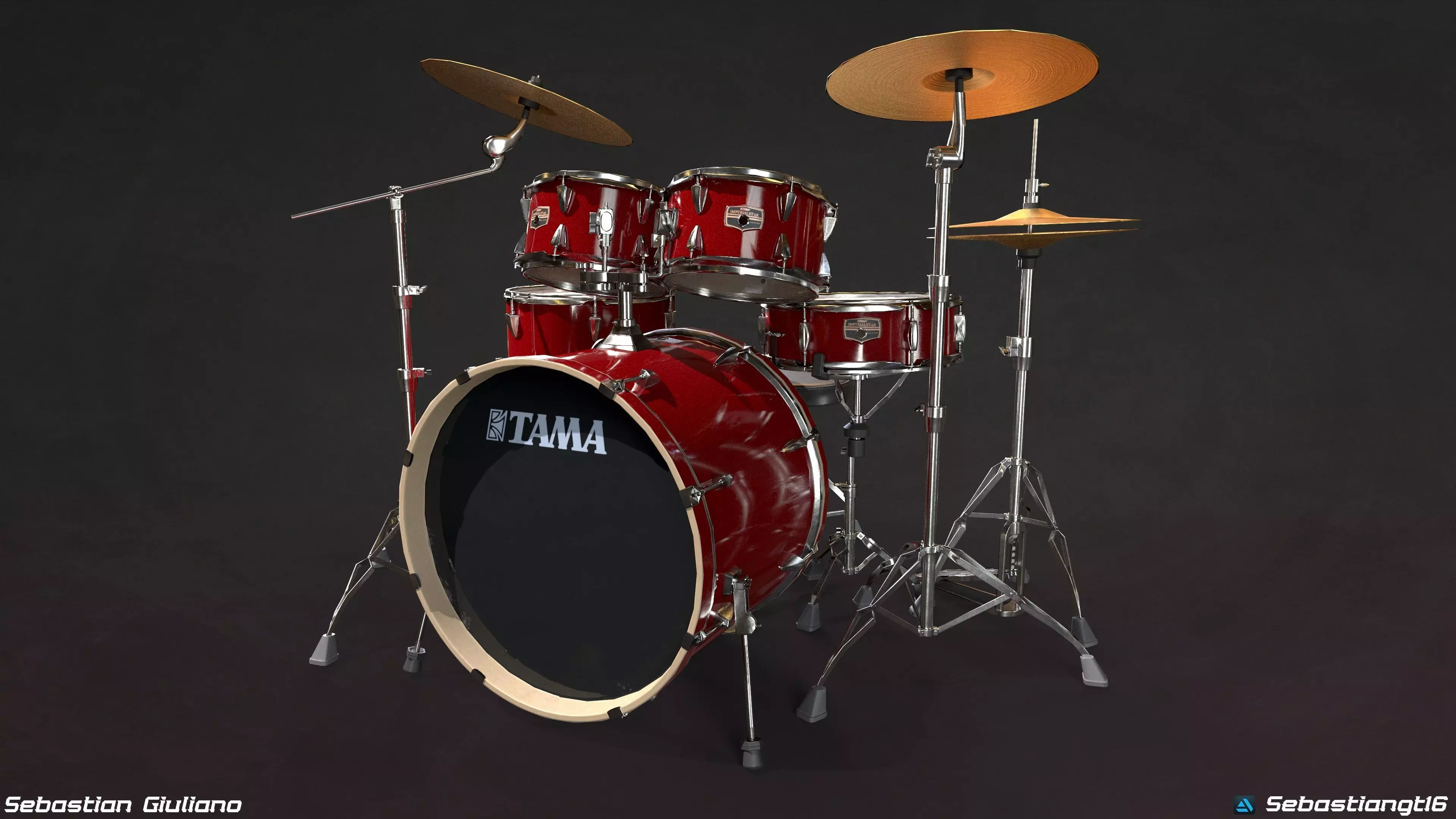 Realistic Drum Set 3D Model Game Ready Low-poly 3D model_0