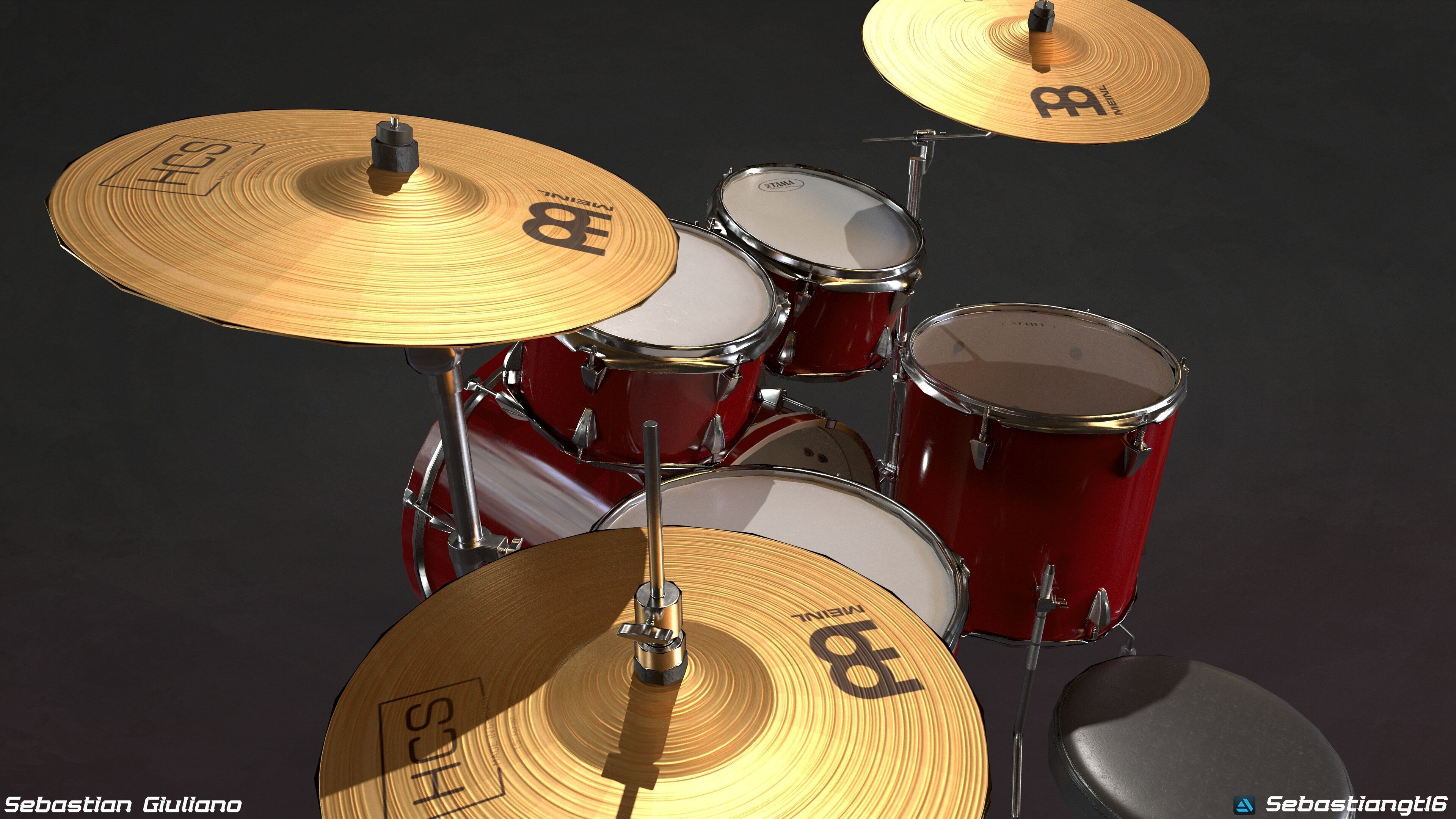 Realistic Drum Set 3D Model Game Ready Low-poly 3D model_8