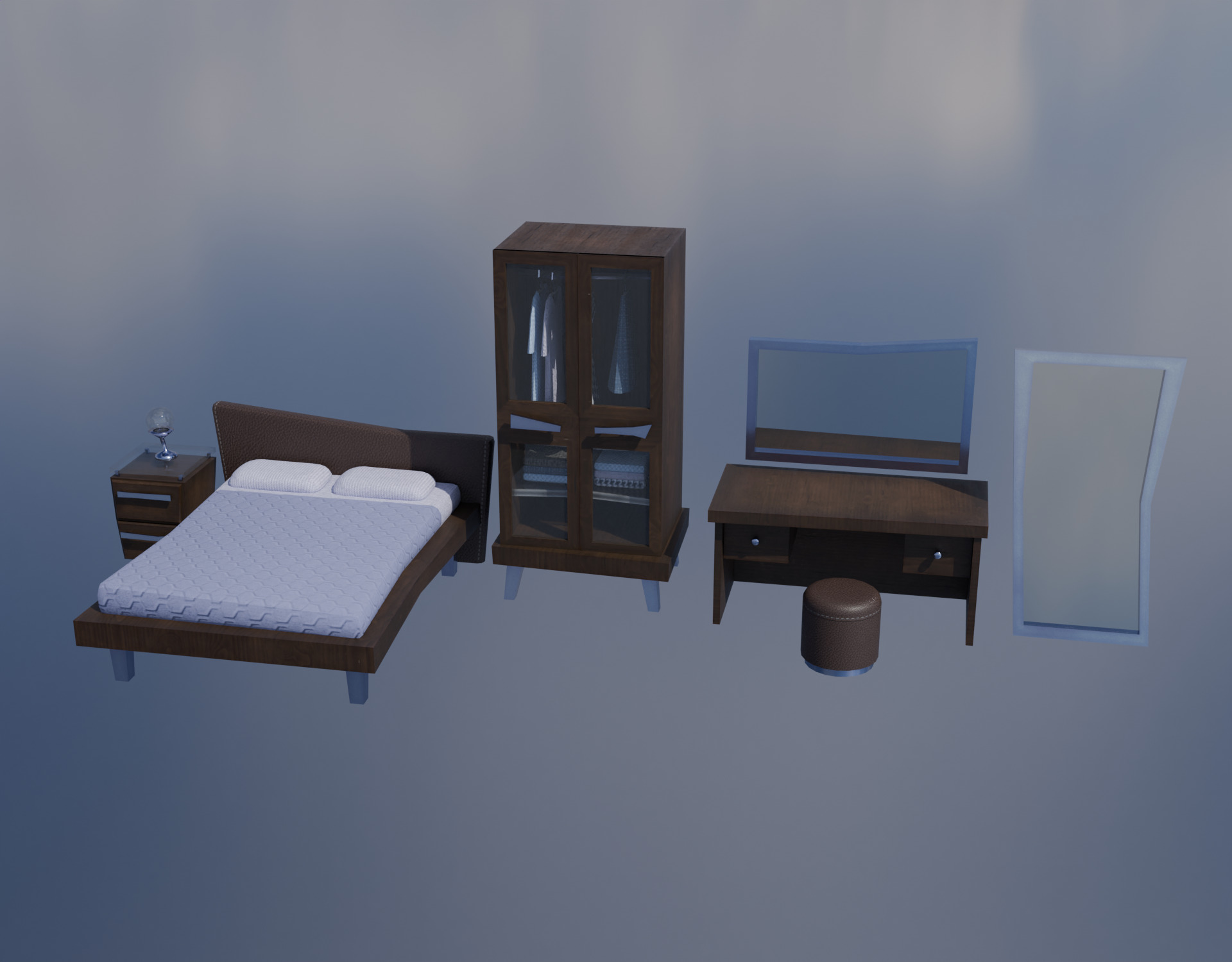 Bedroom Furniture pack Low-poly 3D model_4