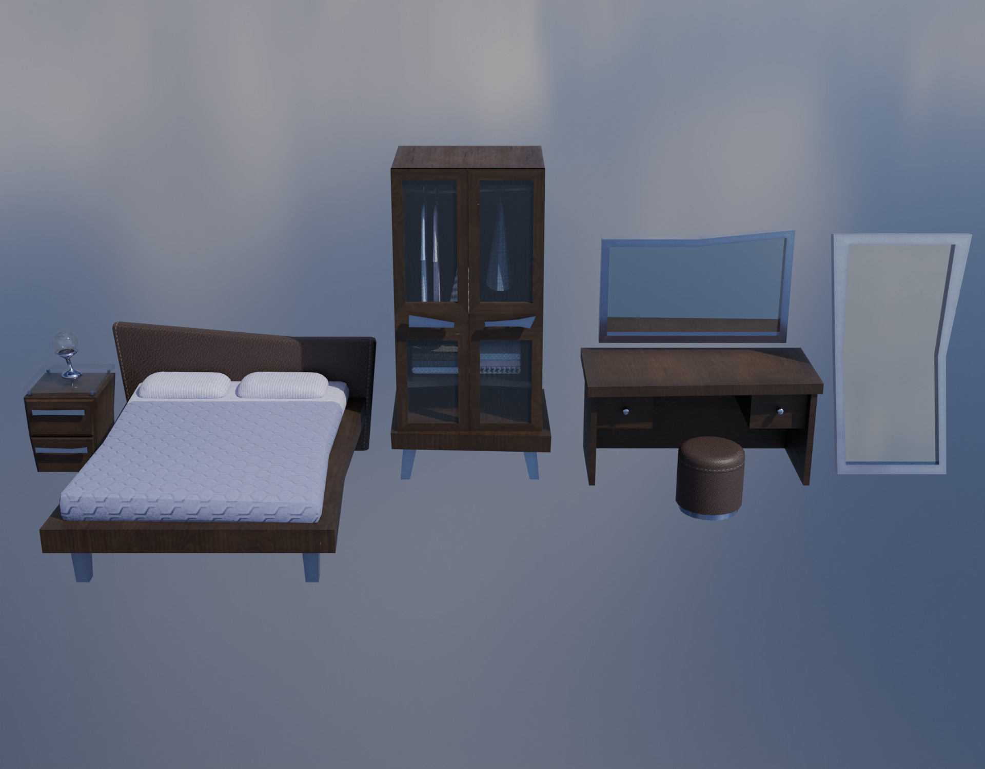 Bedroom Furniture pack Low-poly 3D model_2