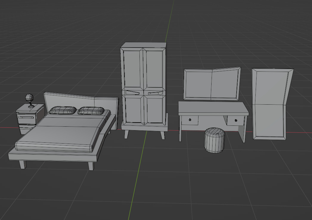 Bedroom Furniture pack Low-poly 3D model_5