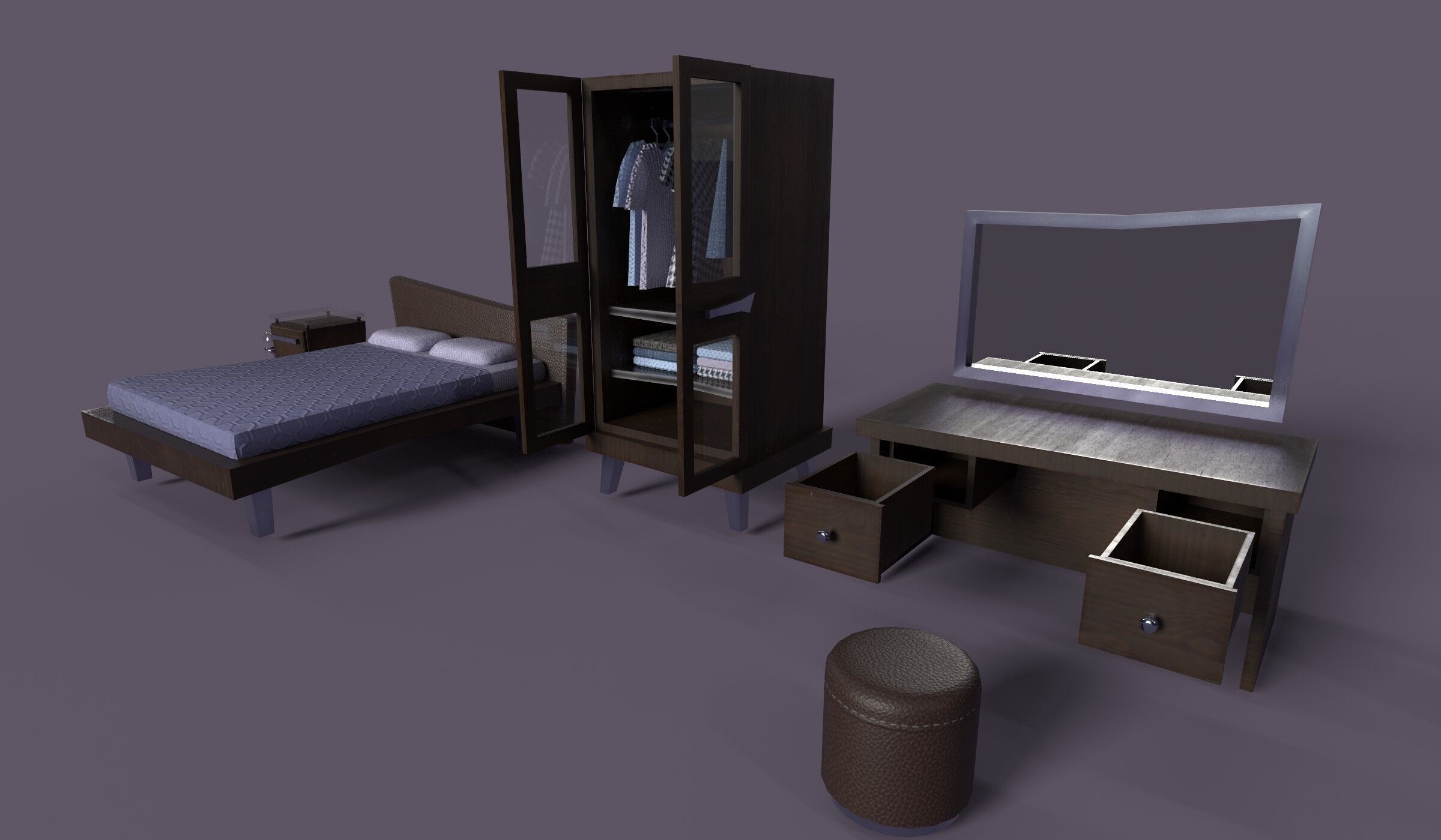 Bedroom Furniture pack Low-poly 3D model_1