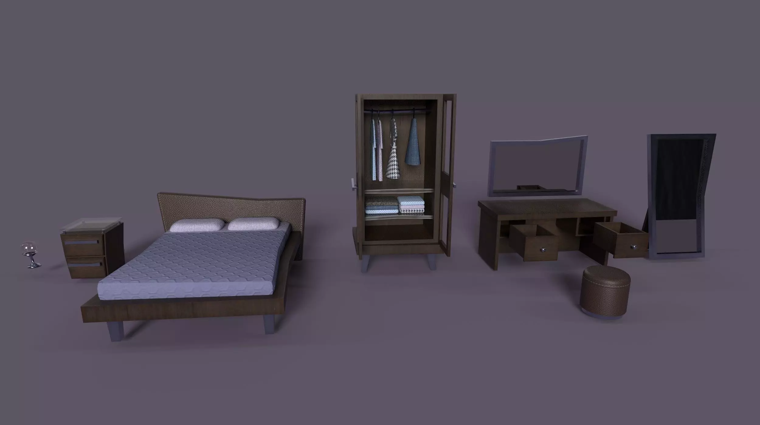 Bedroom Furniture pack Low-poly 3D model_0
