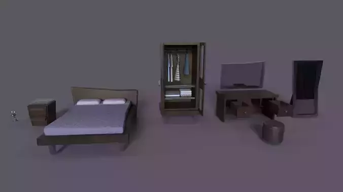 Bedroom Furniture pack Low-poly 3D model