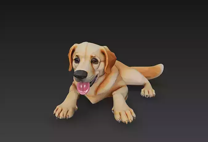 Golden Retriever Dog Realistic 3D Model - Low Poly Realistic 