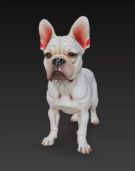 French Bulldog White Dog Realistic 3D Model - Low Poly Realistic Low-poly 3D model_0
