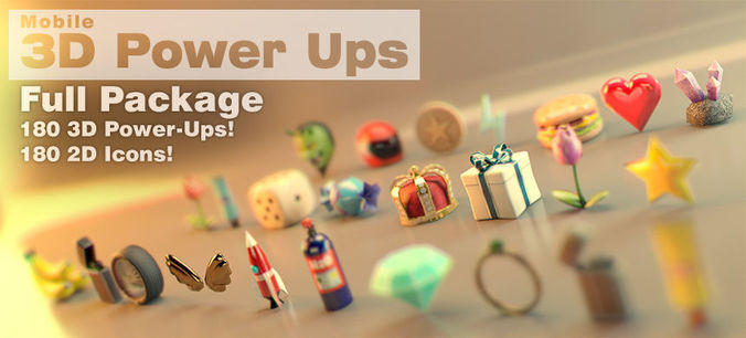 Mobile Power Ups Full Package Low Poly Set Pack Low-poly 3D model