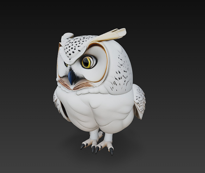 Owl White Realistic 3D Model - Low Poly Realistic Low-poly 3D model_1