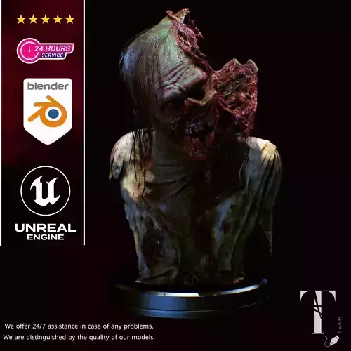 Zombie Head Bust - Detailed Horror Sculpture Low-poly 3D model