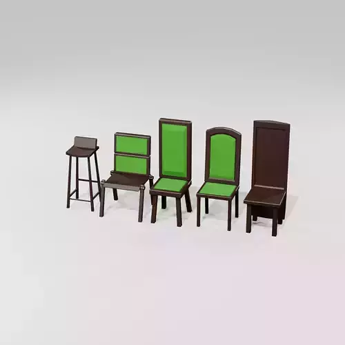Pack of 5 Stylized Low Poly Chairs Styles ideal for Video Games