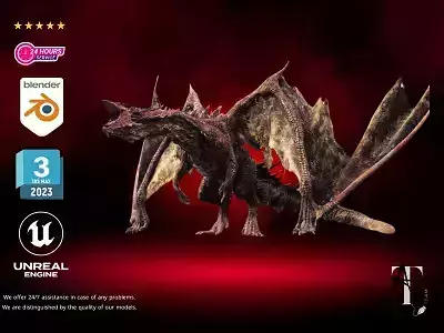 Fire-Breathing Dragon - Mythical Creature Sculpture Low-poly 3D model