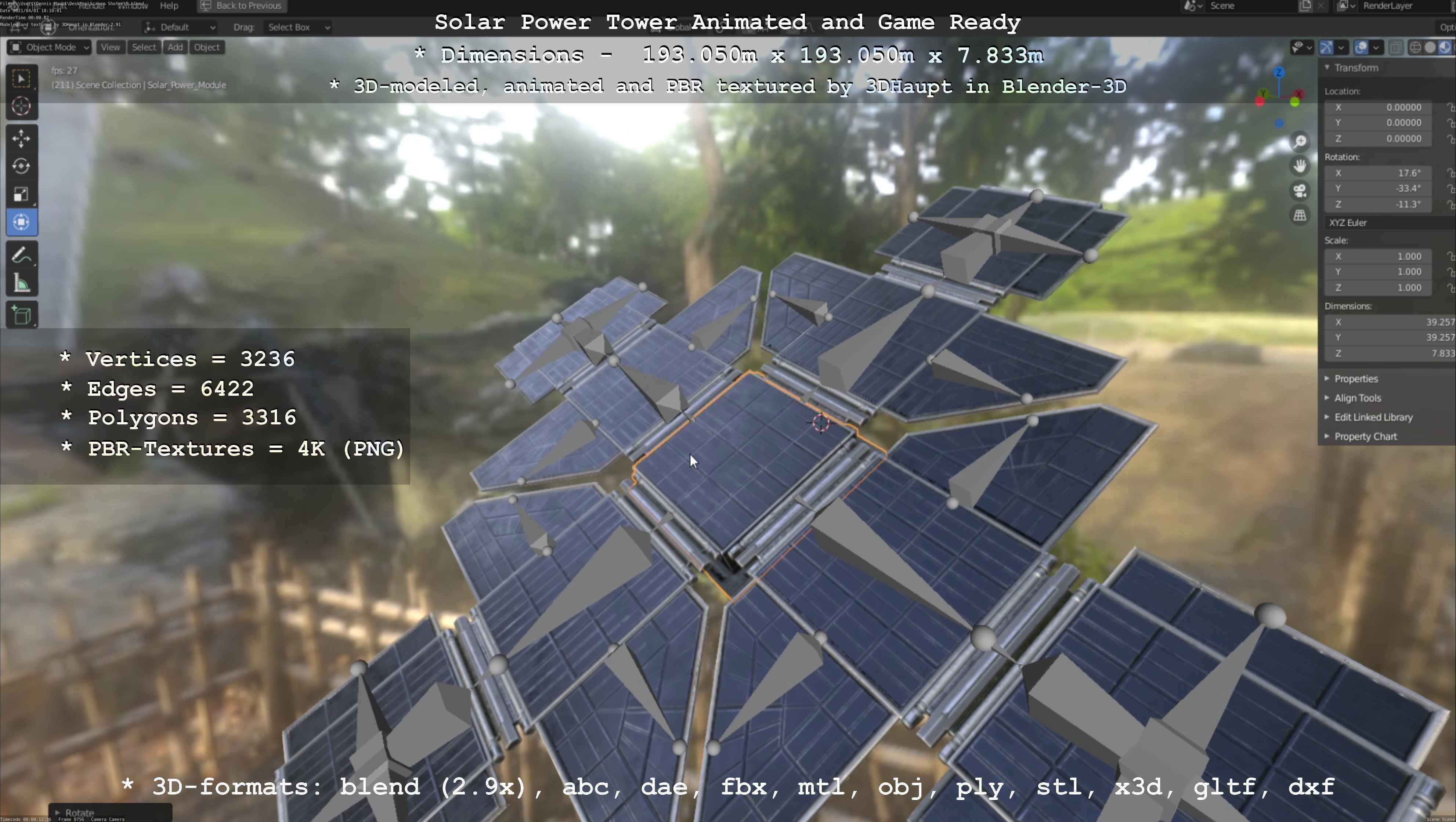 Solar Power Tower Animated and Game Ready Low-poly 3D model_26