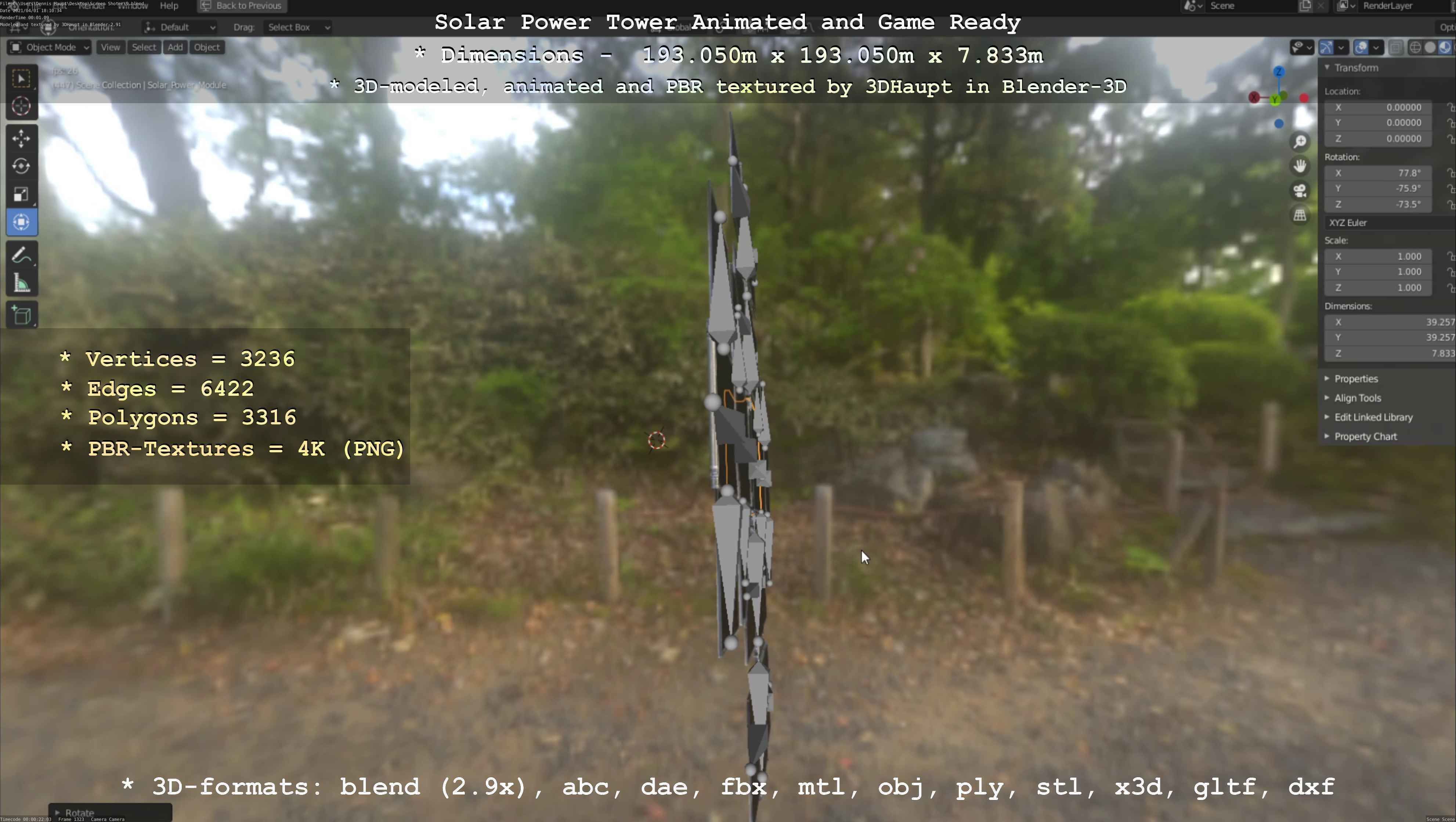 Solar Power Tower Animated and Game Ready Low-poly 3D model_97