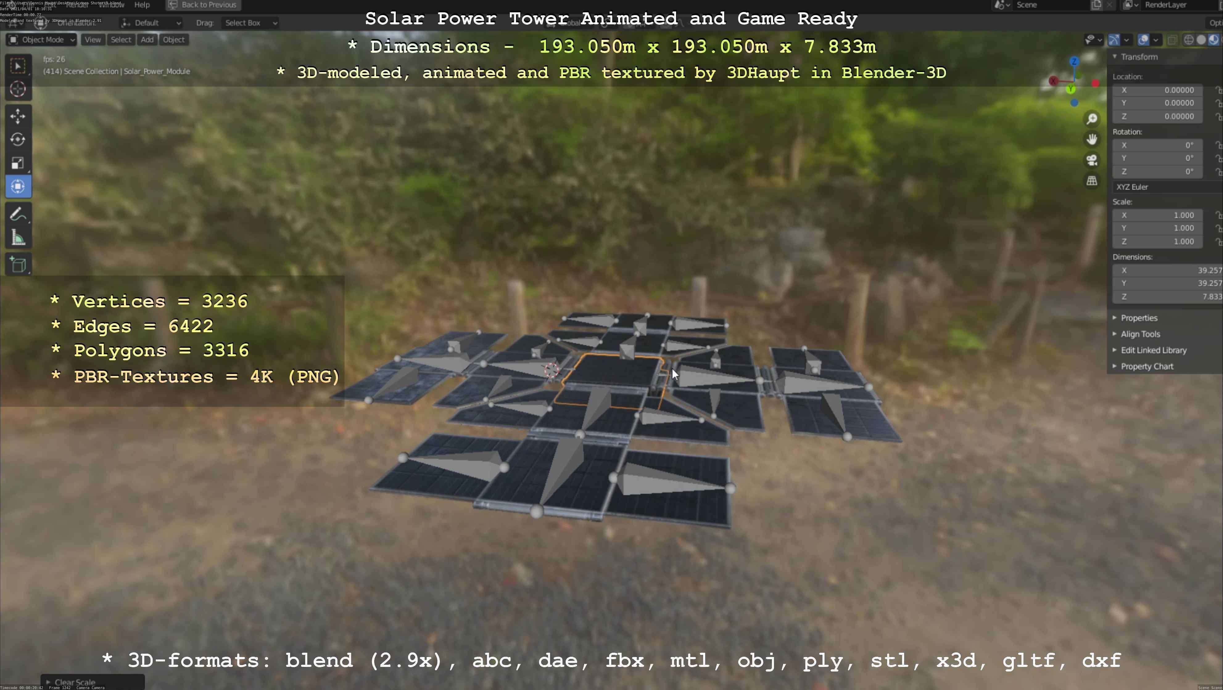 Solar Power Tower Animated and Game Ready Low-poly 3D model_93