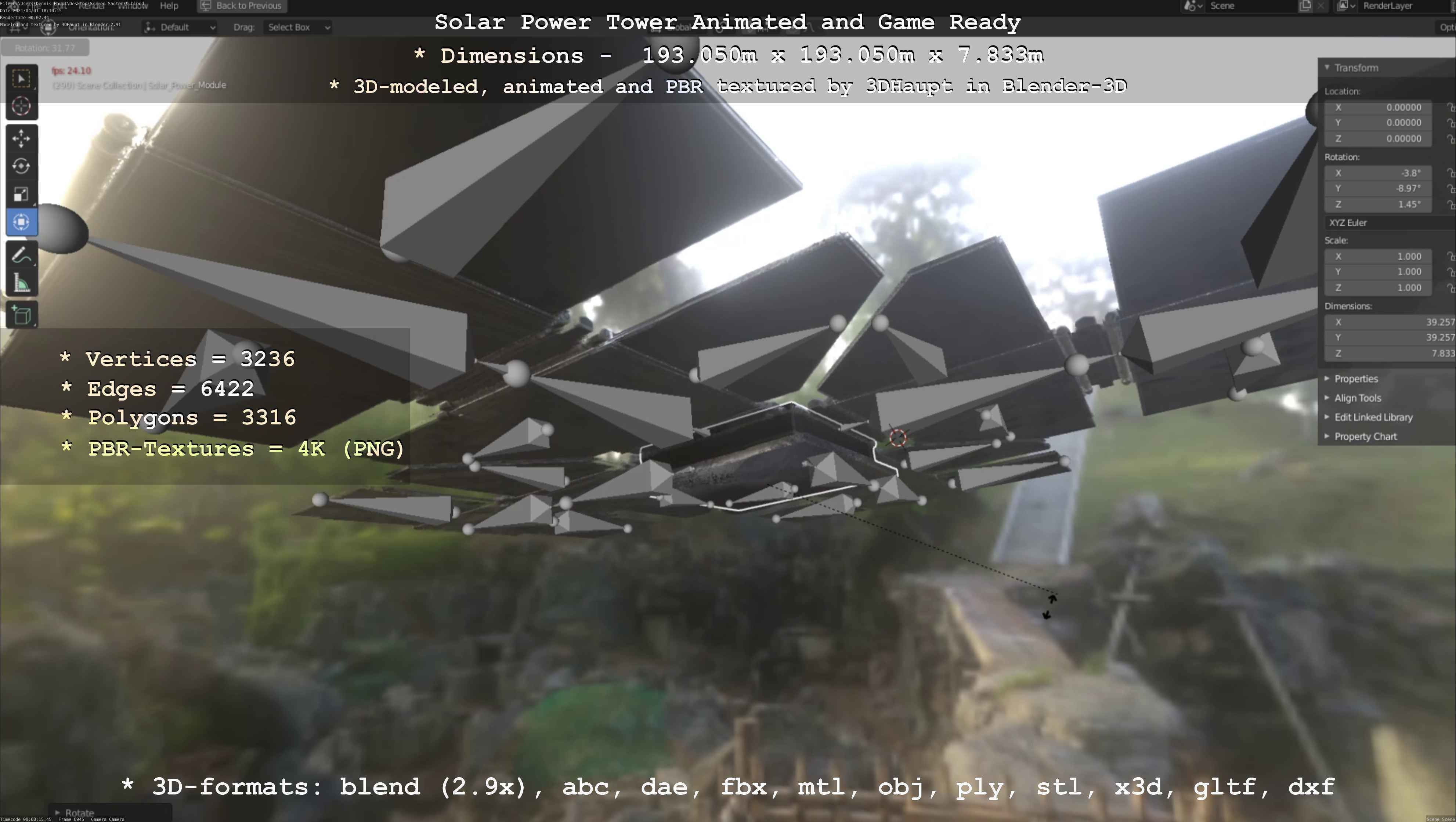 Solar Power Tower Animated and Game Ready Low-poly 3D model_27