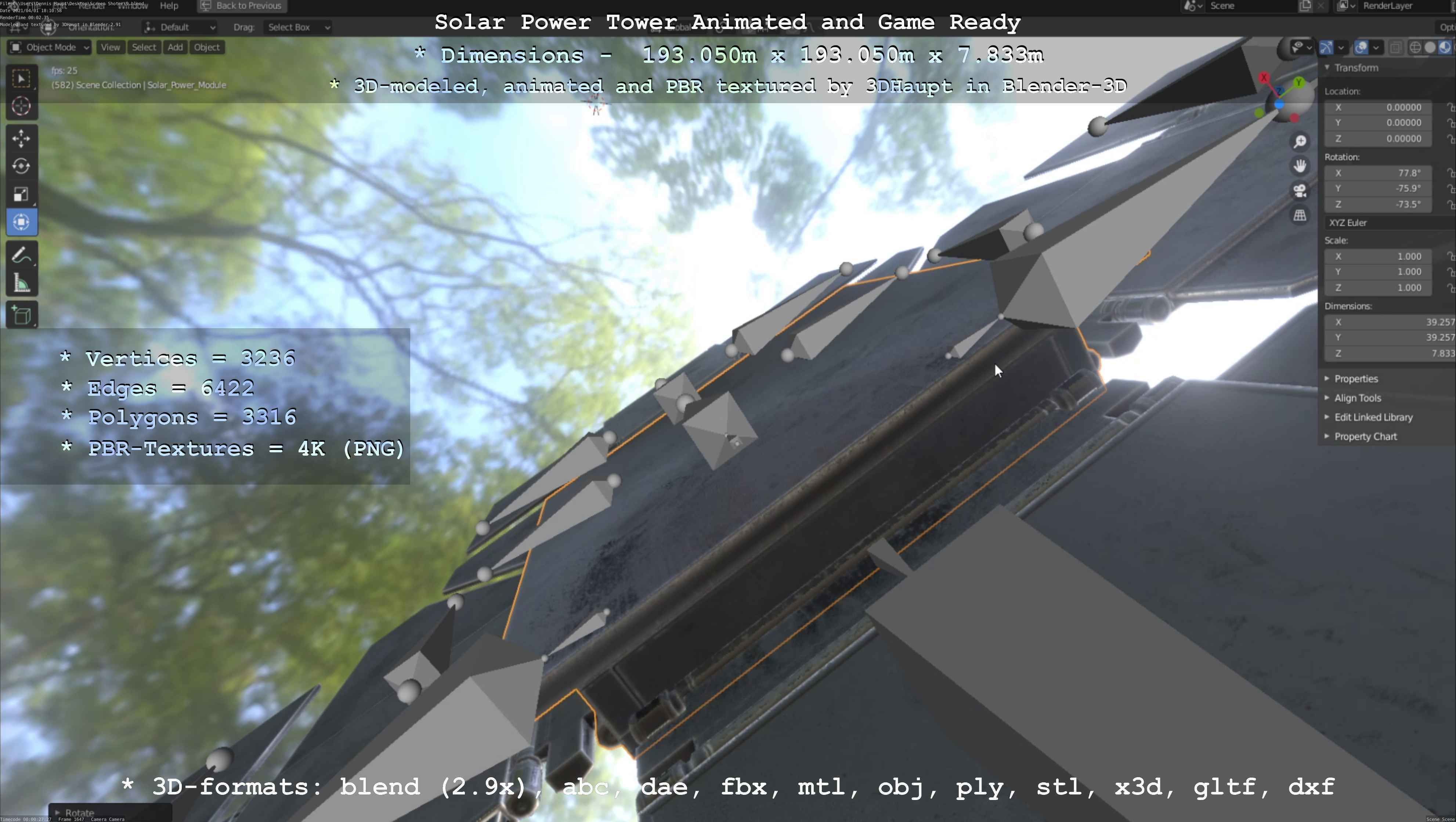 Solar Power Tower Animated and Game Ready Low-poly 3D model_102