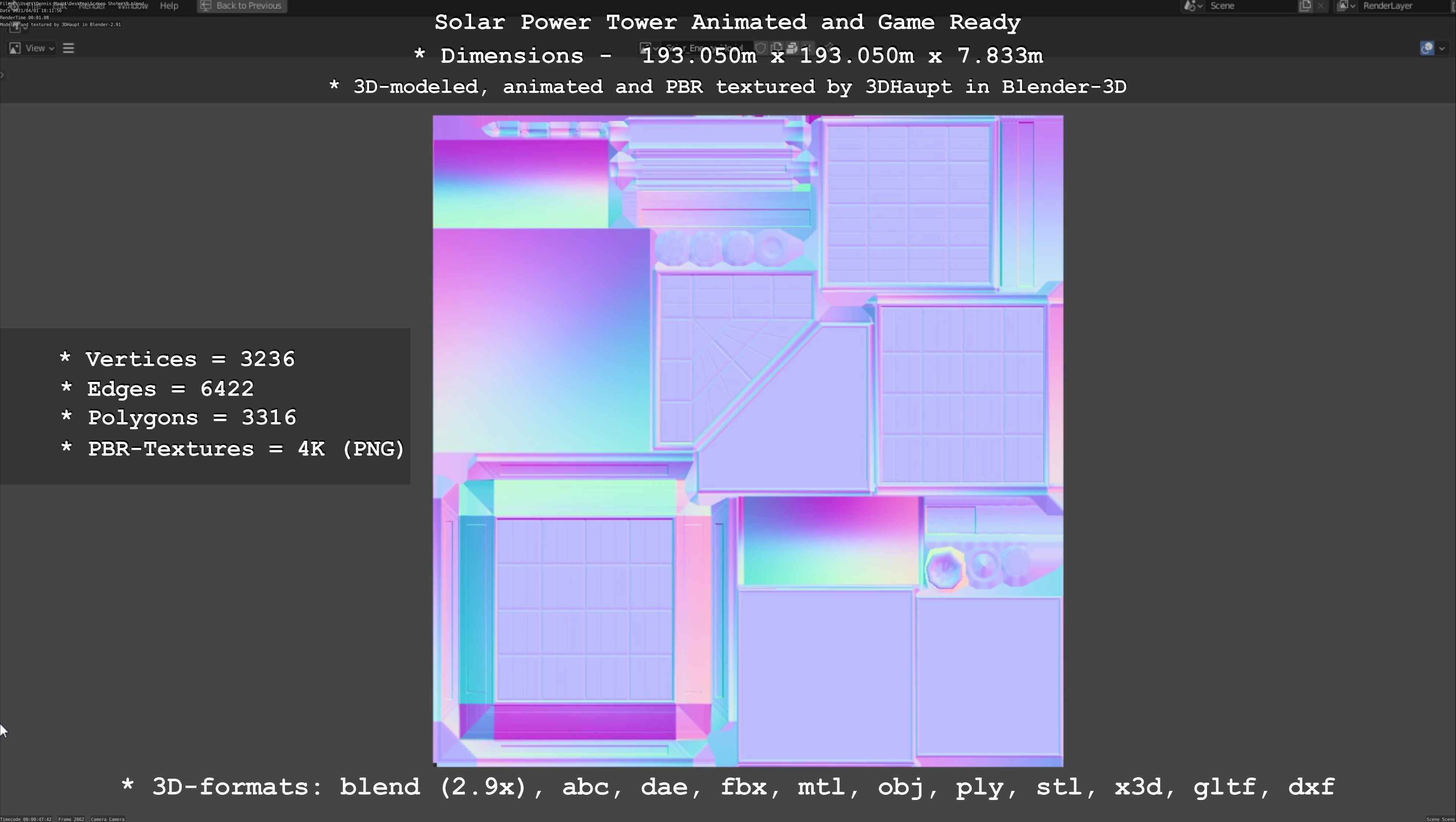 Solar Power Tower Animated and Game Ready Low-poly 3D model_38