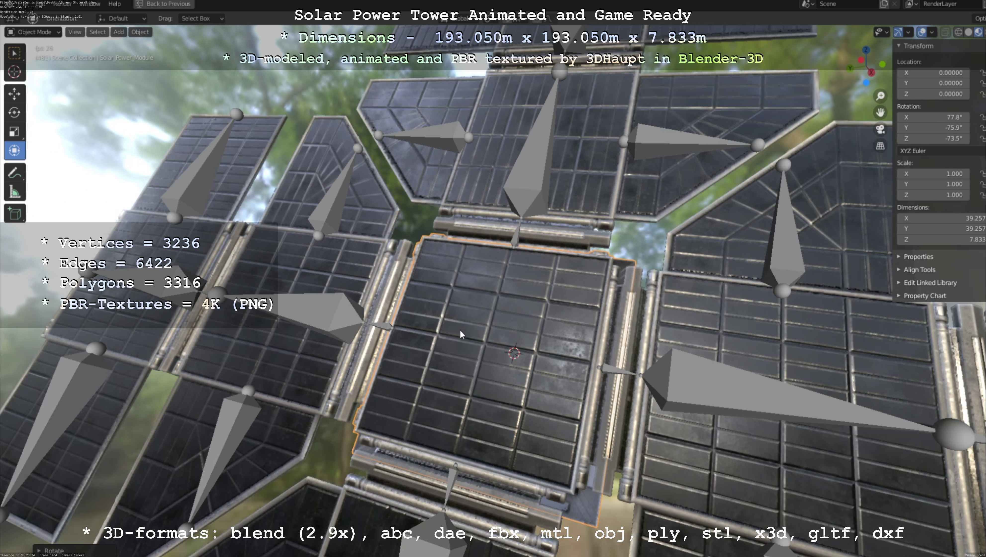 Solar Power Tower Animated and Game Ready Low-poly 3D model_99