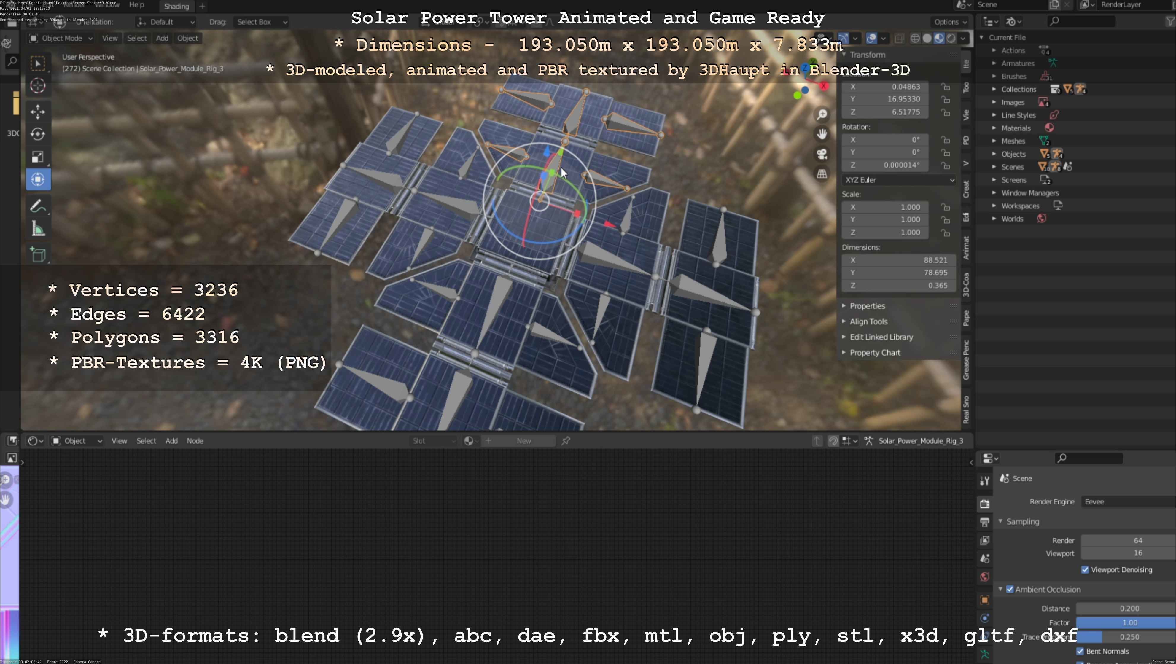 Solar Power Tower Animated and Game Ready Low-poly 3D model_62