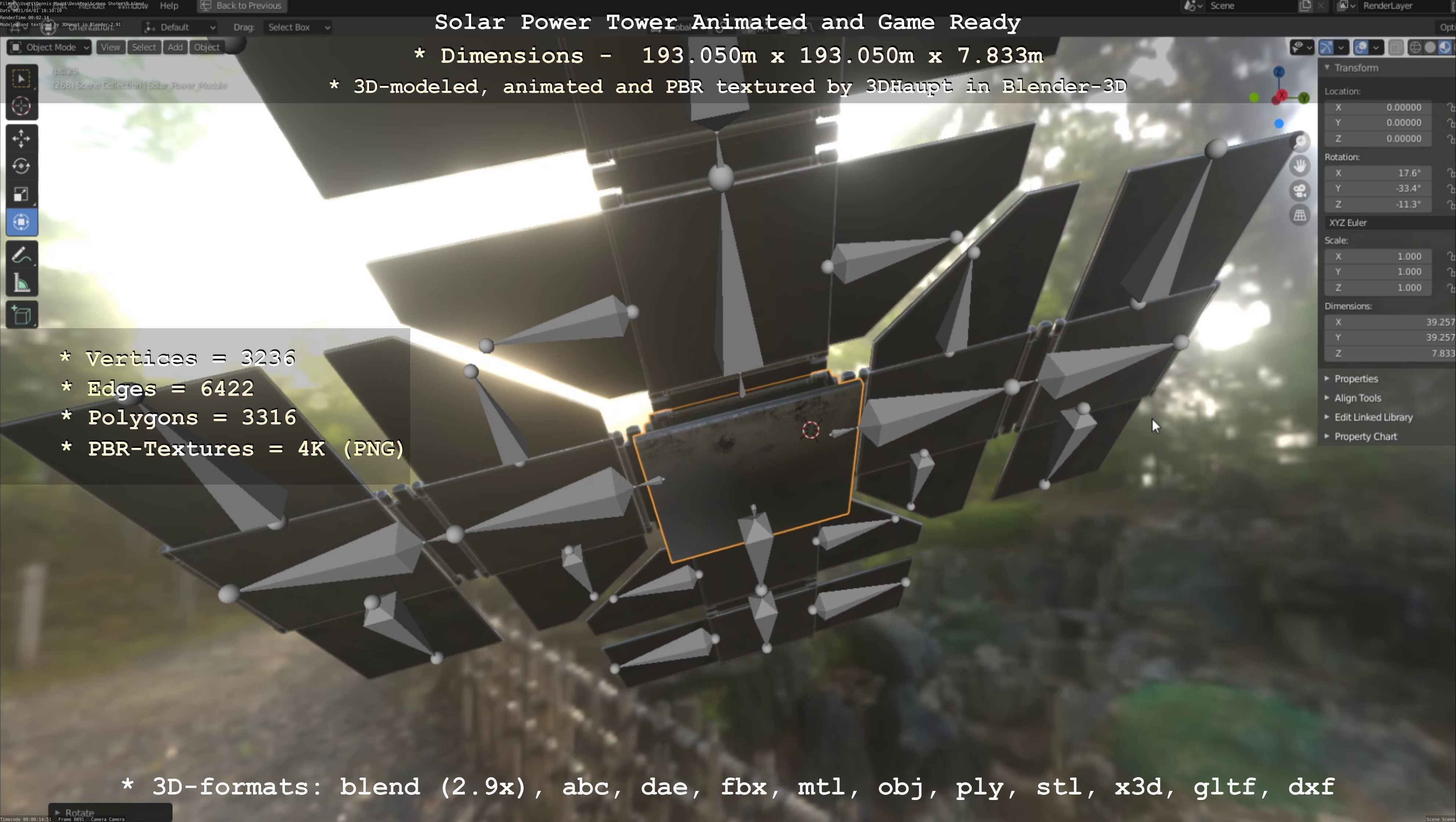 Solar Power Tower Animated and Game Ready Low-poly 3D model_88